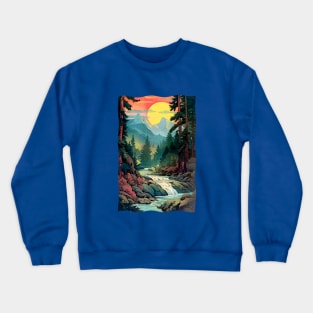 Mountains River Trees with Sunrise Crewneck Sweatshirt